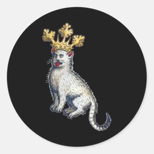 Medieval Crowned Cat Classic Round Sticker