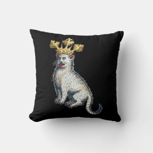 Medieval Crowned Cat Throw Pillow