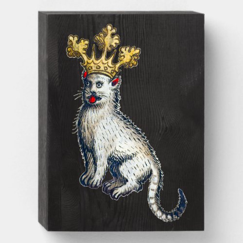Medieval Crowned Cat Wooden Box Sign