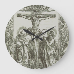 Medieval Crucifixion Of Jesus Christ Woodcut Art Large Clock