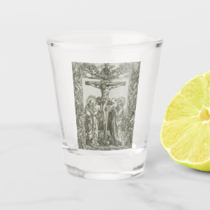 Medieval Crucifixion Of Jesus Christ Woodcut Art Shot Glass