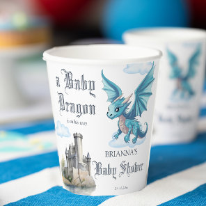 Medieval cute baby dragon baby shower monogrammed  paper cups