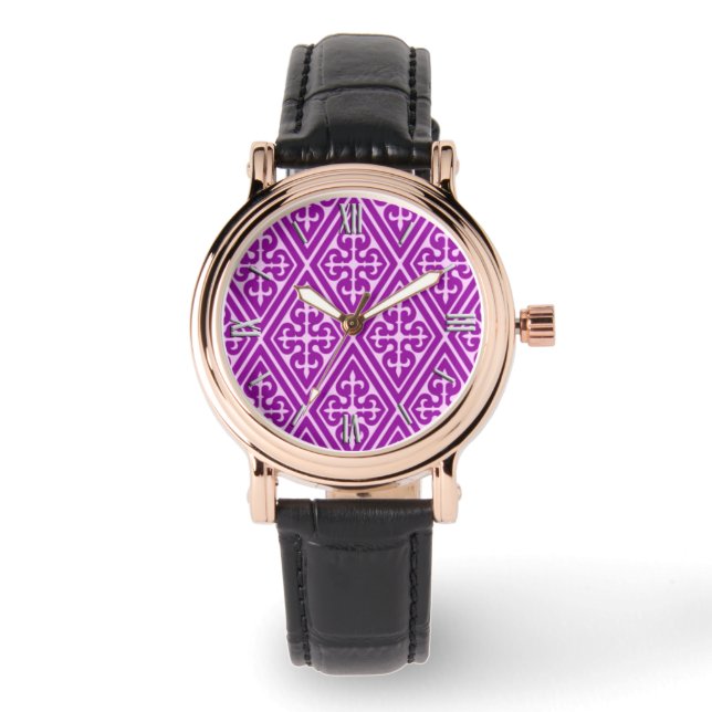 Medieval Damask Diamonds, amethyst purple Watch (Front)