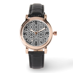 Medieval Damask Diamonds, black and white Watch