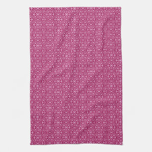 Medieval Damask Diamonds, burgundy wine Kitchen Towel