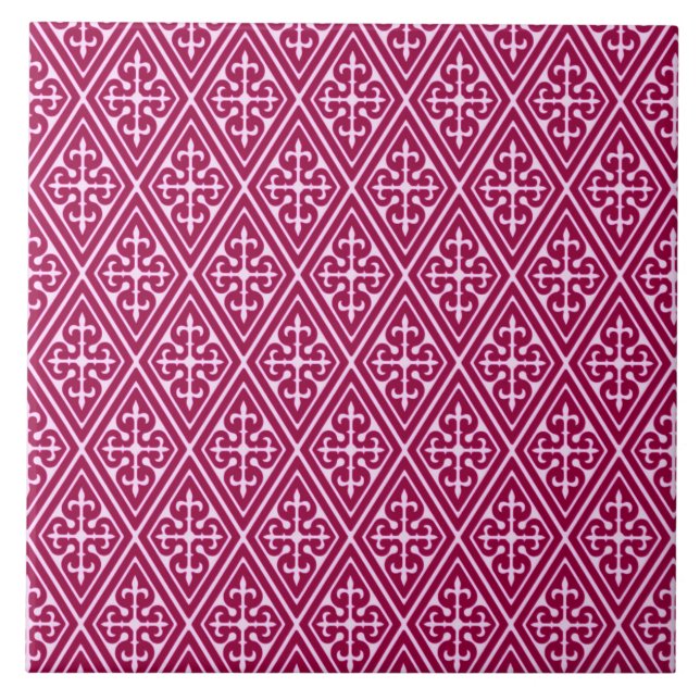 Medieval Damask Diamonds, burgundy wine Tile (Front)