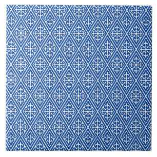 Medieval Damask Diamonds, cobalt blue Tile
