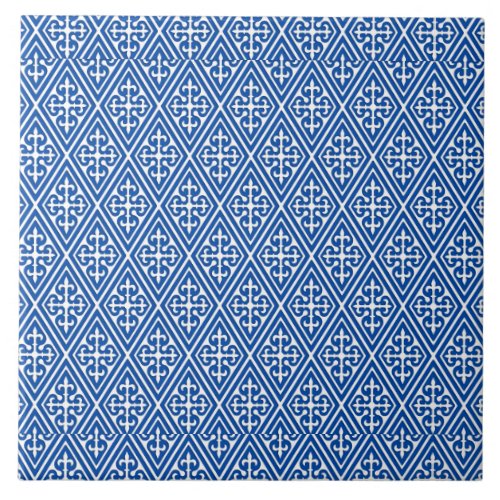 Medieval Damask Diamonds cobalt blue Tile