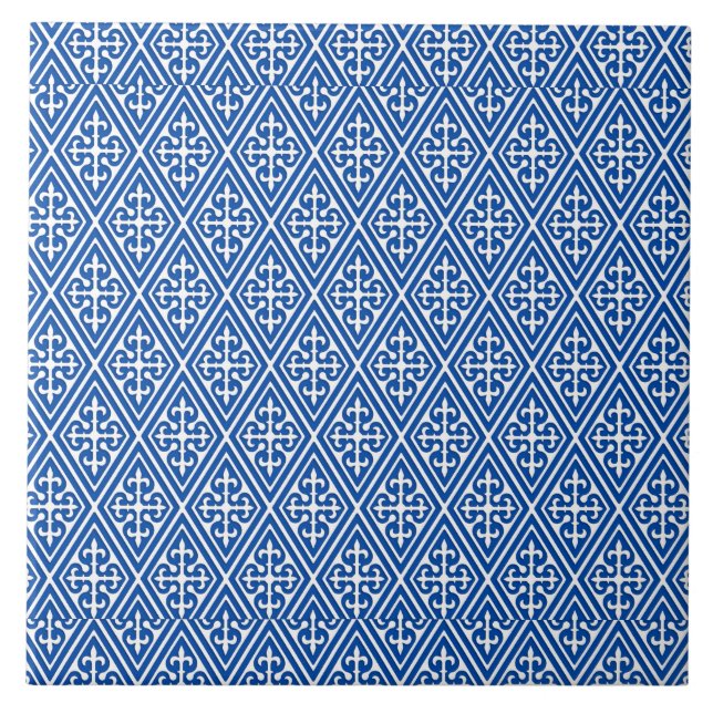 Medieval Damask Diamonds, cobalt blue Tile (Front)