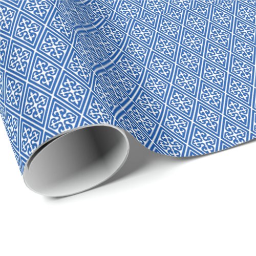 Medieval Damask Diamonds cobalt blue Wrapping Paper