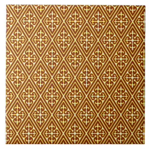 Medieval Damask Diamonds, copper and cream Tile