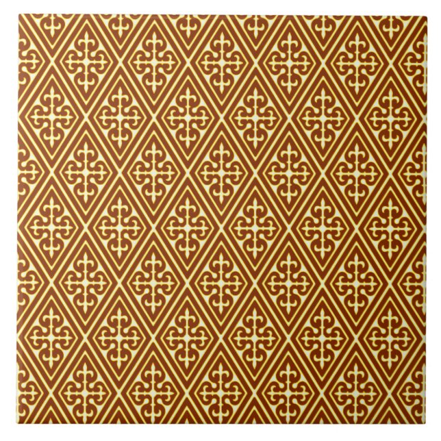 Medieval Damask Diamonds, copper and cream Tile (Front)