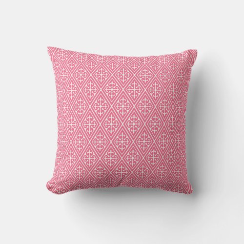 Medieval Damask Diamonds coral pink  white Throw Pillow