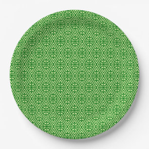 Medieval Damask Diamonds, dark pine green Paper Plates