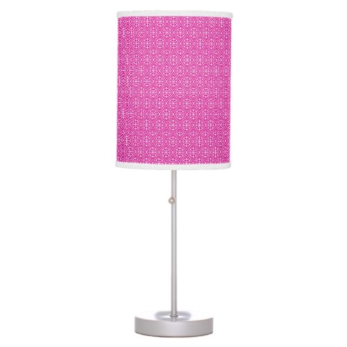 Medieval Damask Diamonds magenta and white Table Lamp