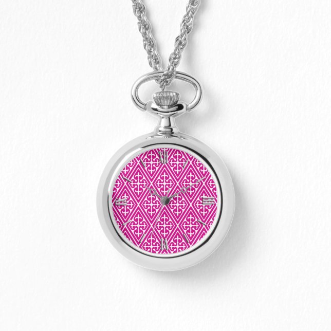 Medieval Damask Diamonds, magenta and white Watch (Front)