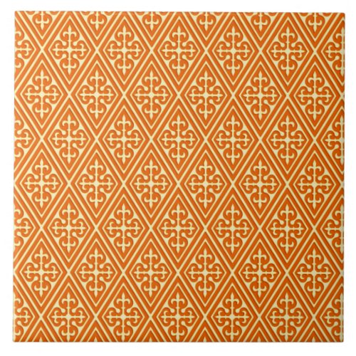 Medieval Damask Diamonds mandarin orange Tile