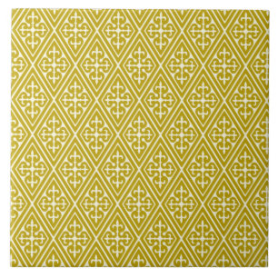 Medieval Damask Diamonds, mustard gold Tile