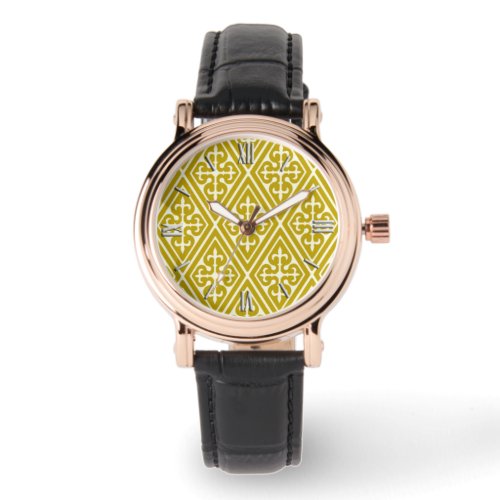 Medieval Damask Diamonds mustard gold Watch