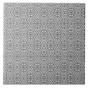 Medieval Damask Diamonds, silver grey Tile