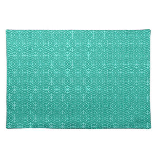 Medieval Damask Diamonds, turquoise and aqua Cloth Placemat