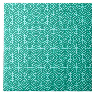 Medieval Damask Diamonds, turquoise and aqua Tile