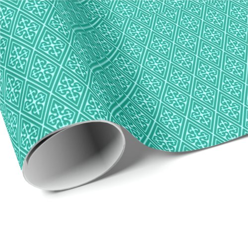 Medieval Damask Diamonds turquoise and aqua Wrapping Paper