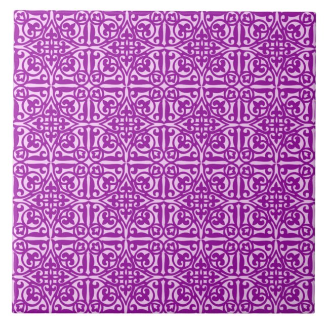Medieval Damask Fleur-de-lis, amethyst purple Ceramic Tile (Front)
