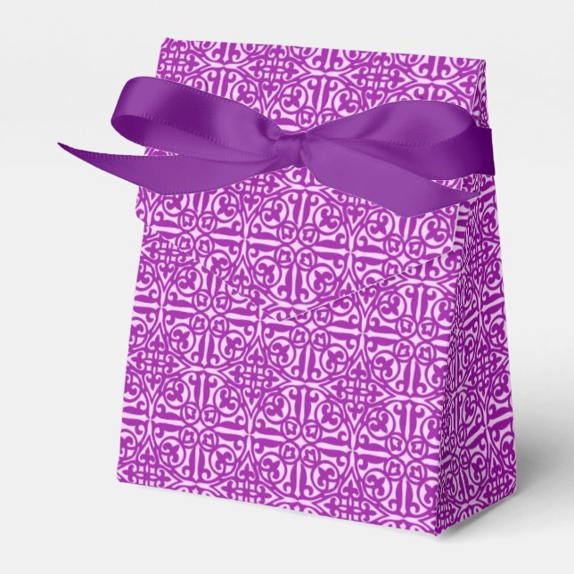 Medieval Damask Fleur-de-lis, amethyst purple Favor Boxes (Front Side)