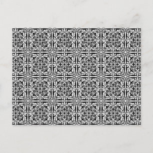 Medieval Damask Fleur-de-lis, black and white Postcard