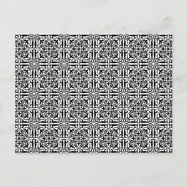 Medieval Damask Fleur-de-lis, black and white Postcard (Front)