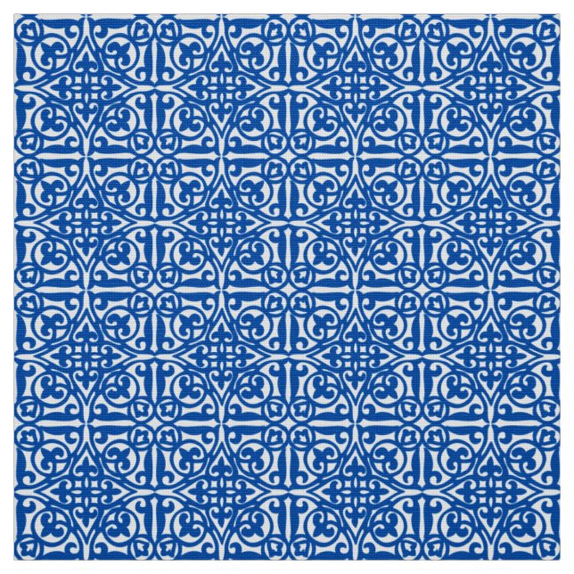 Medieval Damask Fleur-de-lis, cobalt blue Fabric (Swatch)