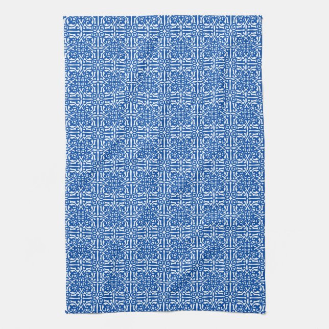 Medieval Damask Fleur-de-lis, cobalt blue Kitchen Towel (Vertical)