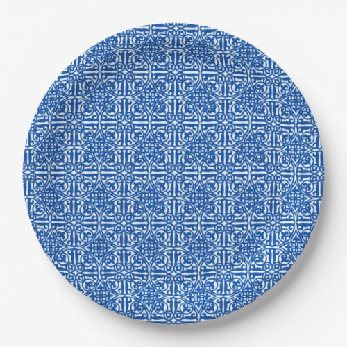 Medieval Damask Fleur_de_lis cobalt blue Paper Plates