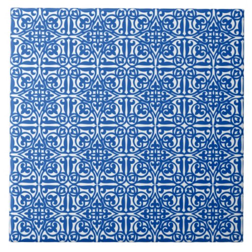 Medieval Damask Fleur_de_lis cobalt blue Tile