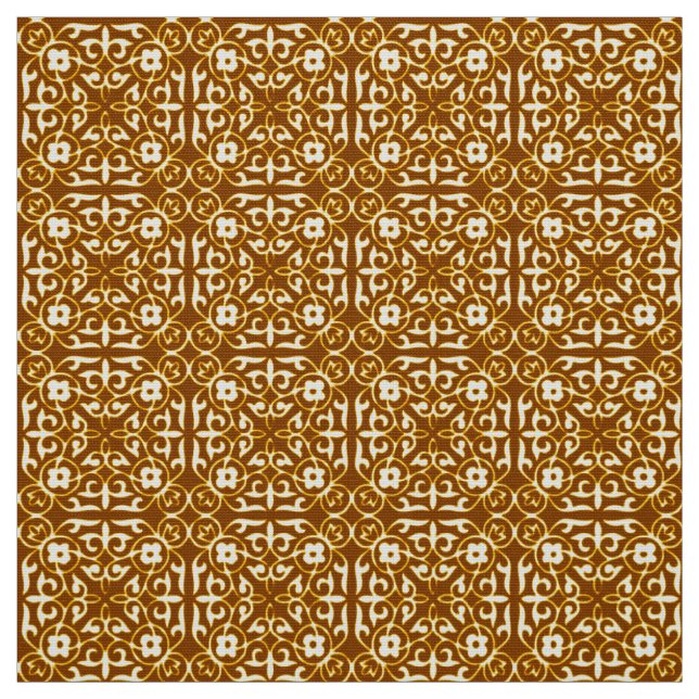 Medieval Damask Fleur-de-lis, copper and cream Fabric (Swatch)