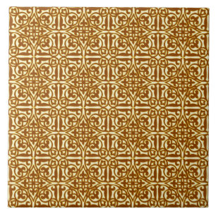 Medieval Damask Fleur-de-lis, copper and cream Tile