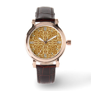 Medieval Damask Fleur-de-lis, copper and cream Watch