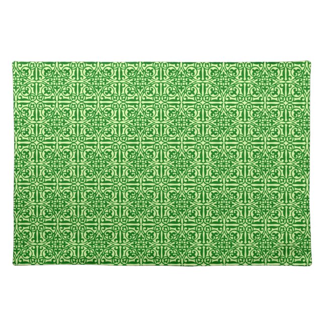 Medieval Damask Fleur-de-lis, dark pine green Placemat (Front)