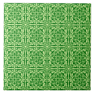 Medieval Damask Fleur-de-lis, dark pine green Tile