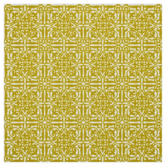 Medieval Damask Fleur-de-lis, mustard gold Fabric (Swatch)