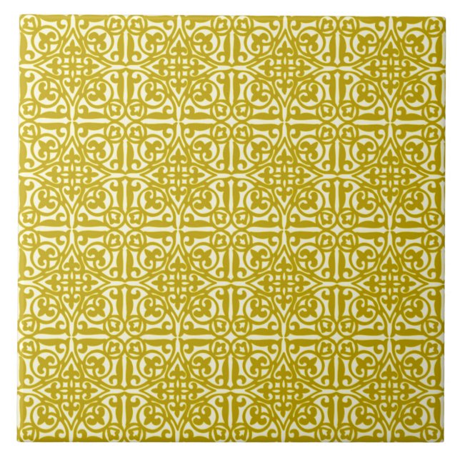 Medieval Damask Fleur-de-lis, mustard gold Tile (Front)