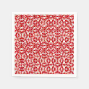 Medieval Damask Fleur-de-lis, red and white Paper Napkins