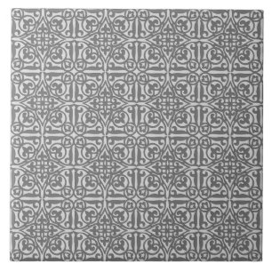 Medieval Damask Fleur-de-lis, silver grey Ceramic Tile