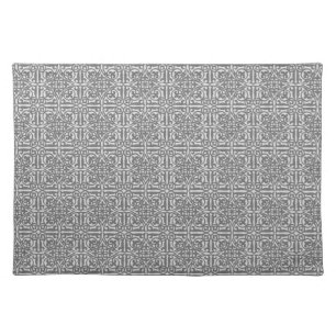 Medieval Damask Fleur-de-lis, silver grey Cloth Placemat