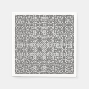 Medieval Damask Fleur-de-lis, silver grey Paper Napkins