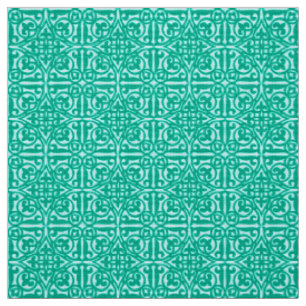 Medieval Damask Fleur-de-lis, turquoise & aqua Fabric