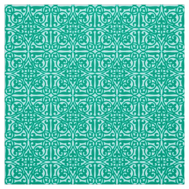 Medieval Damask Fleur-de-lis, turquoise & aqua Fabric (Swatch)