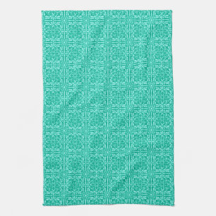 Medieval Damask Fleur-de-lis, turquoise & aqua Kitchen Towel