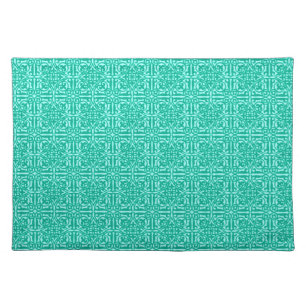Medieval Damask Fleur-de-lis, turquoise & aqua Placemat